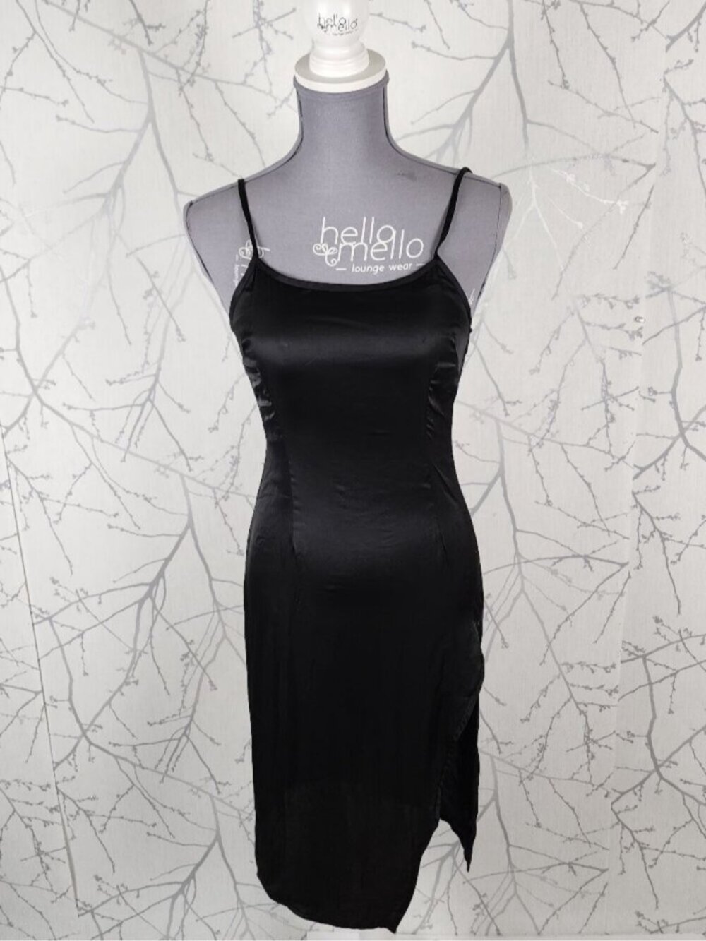 Jagger & Stone Black Satin Side Slit Strappy Backless Dress - Picture 2 of 8